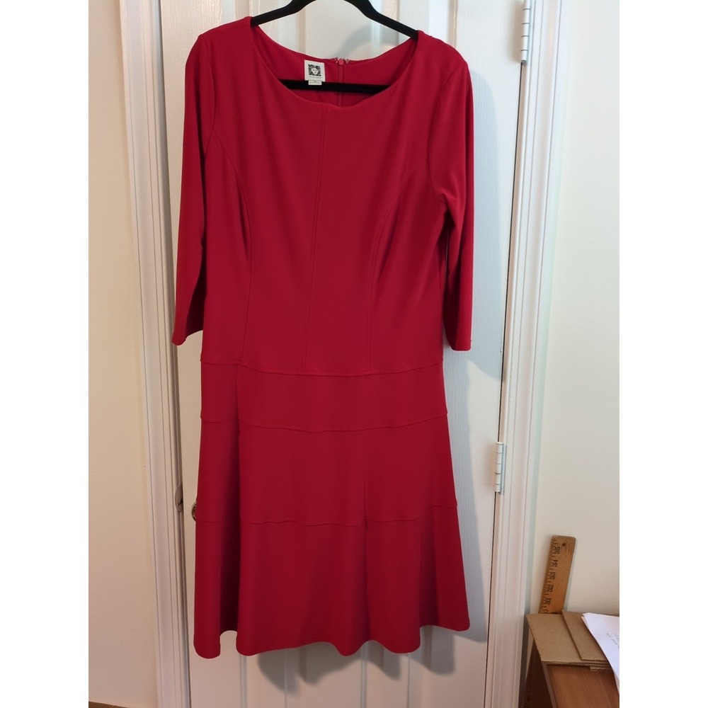 Anne Klein Red Easy‎ On Swing 3/4 Sleeve Dress Size 14